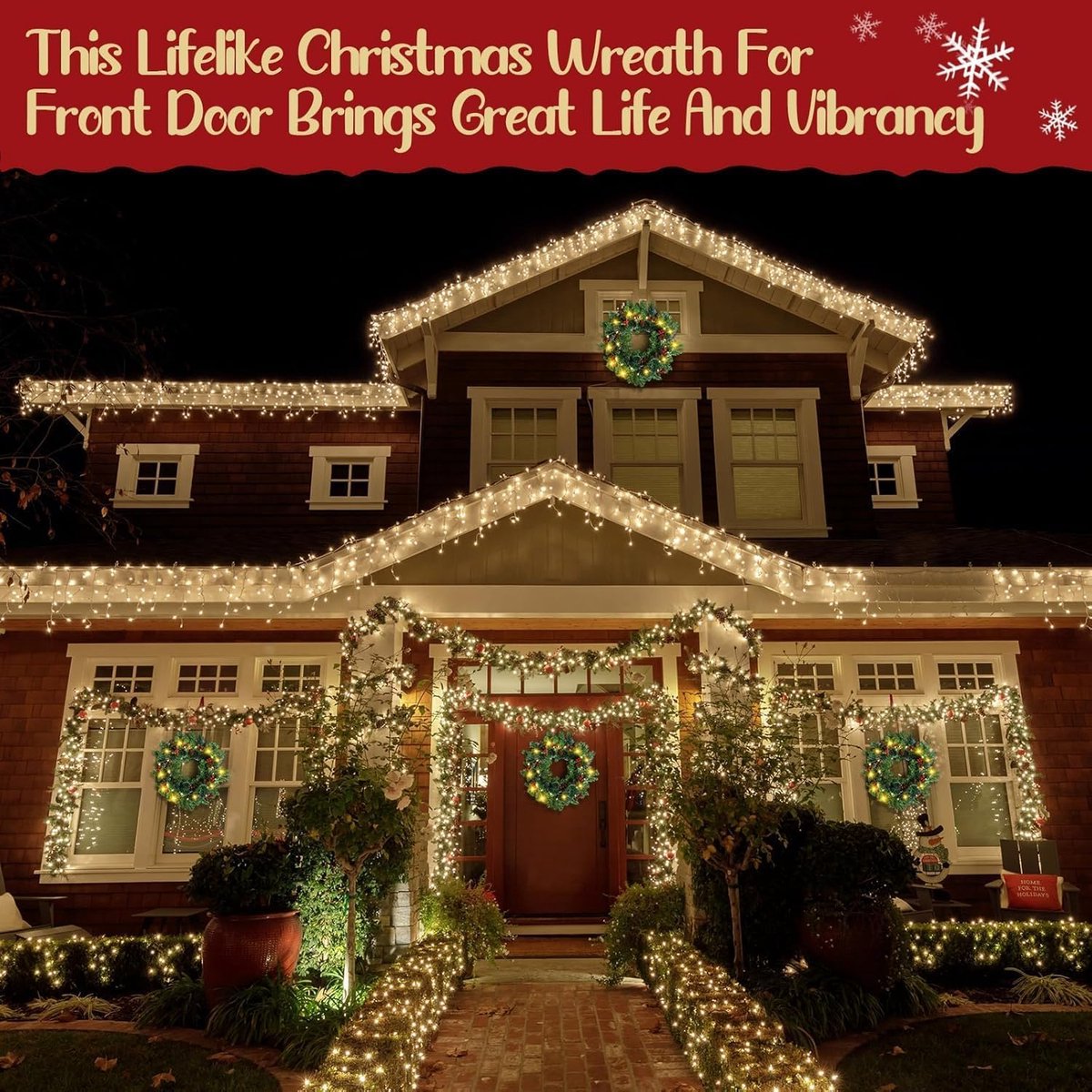 Kerstkrans - 40 cm - Voordeurdecoratie met LED-verlichting - Kerstbal - Feestdecoratie - Geschikt voor ramen, open haarden, kerstversiering - Groen – foto 6