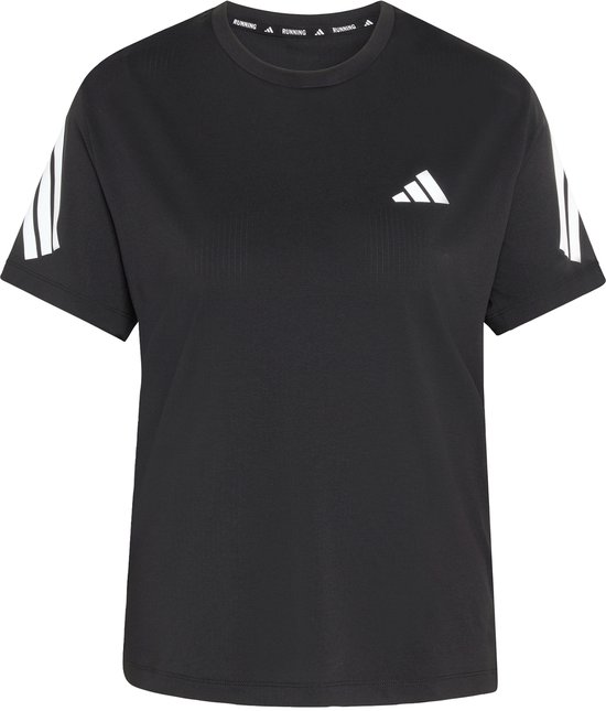Zwart sportshirt van Adidas met witte strepen op de mouwen en een Adidas logo.