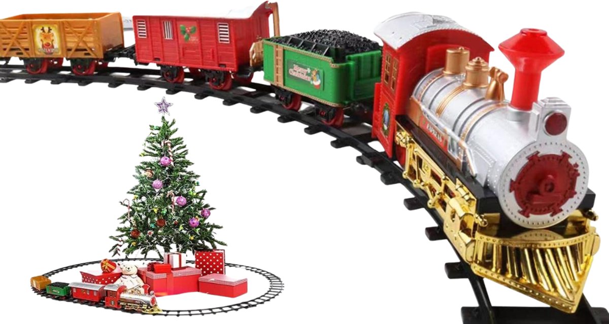 Op batterijen werkende kersttreinset met realistisch geluid en licht.