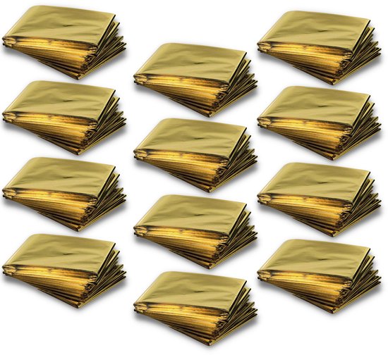 Nooddeken 12 stuks - Reddingsdeken 160x210 - Technosafety Isolatiedeken Goud Zilver - Noodpakket