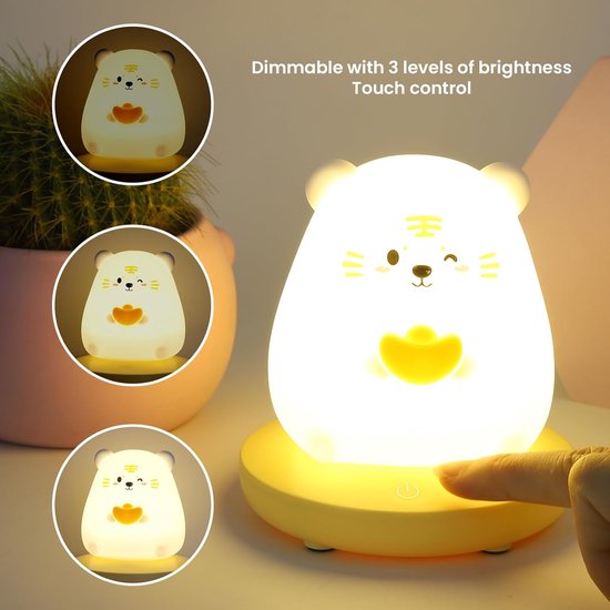 LED-kindernachtlampje, dimbaar babynachtlampje, zachte siliconen kinderlamp met aanraaksensor, oplaadbaar via USB, decoratieve bedlamp voor de kinderkamer. van Merkloos — afbeelding 2