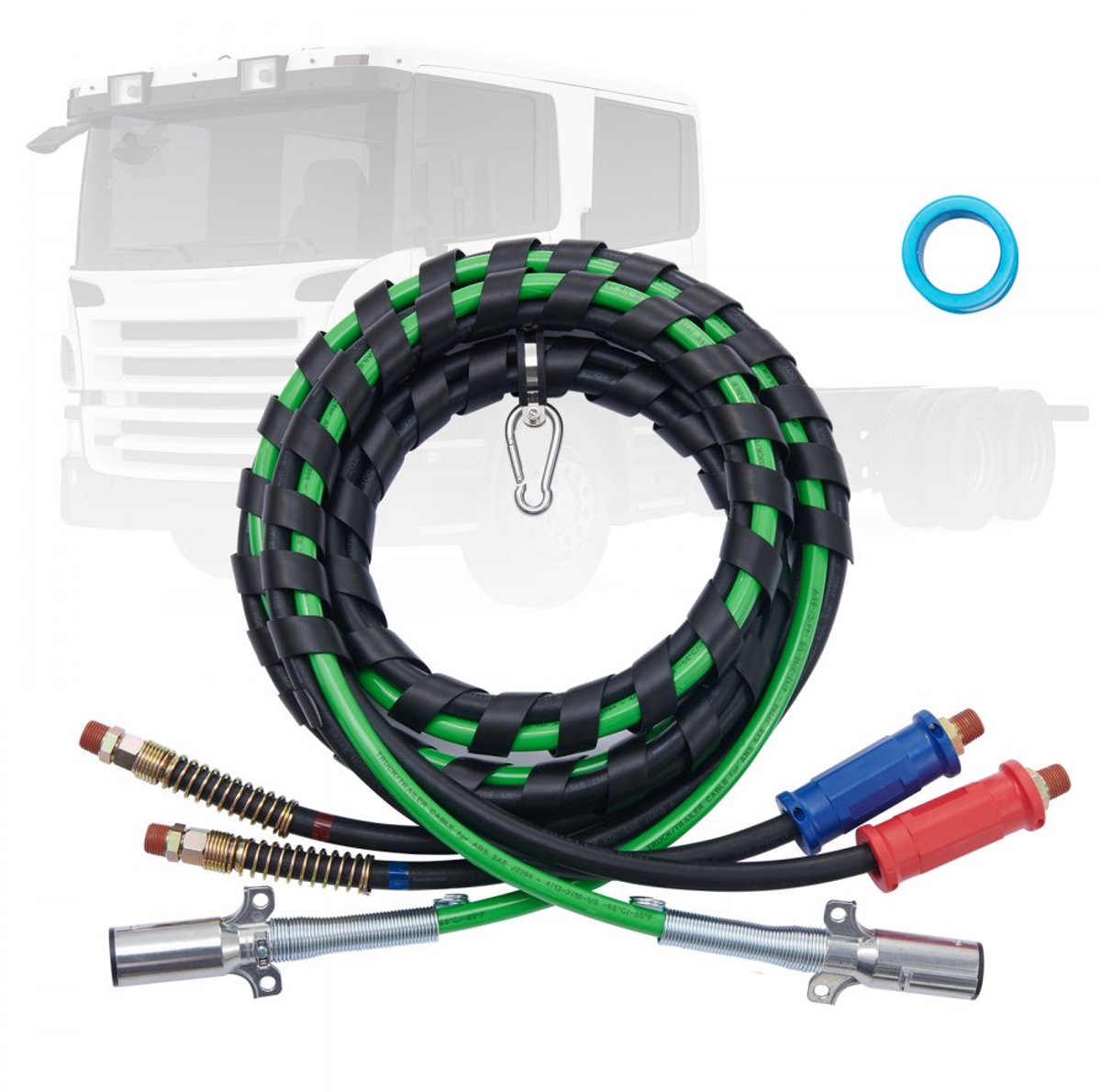 Luchtleidingset Vrachtwagen - 3-in-1 Set - Lengte 3,7 m - 2 Luchtslangen + 1 Elektrische Kabel - 7-polige Stekker - Voor Truck/Trailer