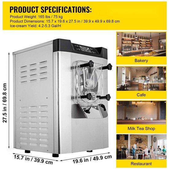 Commerciële ijsmachine - Harde roomijsmachine - Capaciteit 16–20 L/uur - Vermogen 1400 W - Intelligent LCD-scherm - Meerdere smaken - Voor snackbar en restaurant - Zilver van Merkloos — afbeelding 2