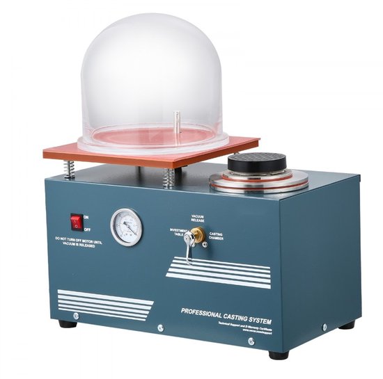Vacuümgietmachine - Sieraden Gietapparaat - Capaciteit 400 ml - Vacuümpomp 3 CFM - Precisie Manometer - Vermogen 290 W - Werkvlak 28 x 28 cm - Met vacuümklok van Merkloos — afbeelding 5