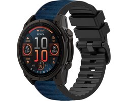 Stravo Siliconen-Nylon Hybride Horlogeband – Geschikt voor Garmin Fenix 5 (Plus)/Fenix 6 (Pro)/Fenix 7 (Pro-Sapphire-Solar)/Fenix 8-47mm/Fenix E-Garmin Epix (Pro) Gen 2-47mm - Quickfit 22 / 22mm band voor Garmin smartwatches - Bandje - Donkerblauw
