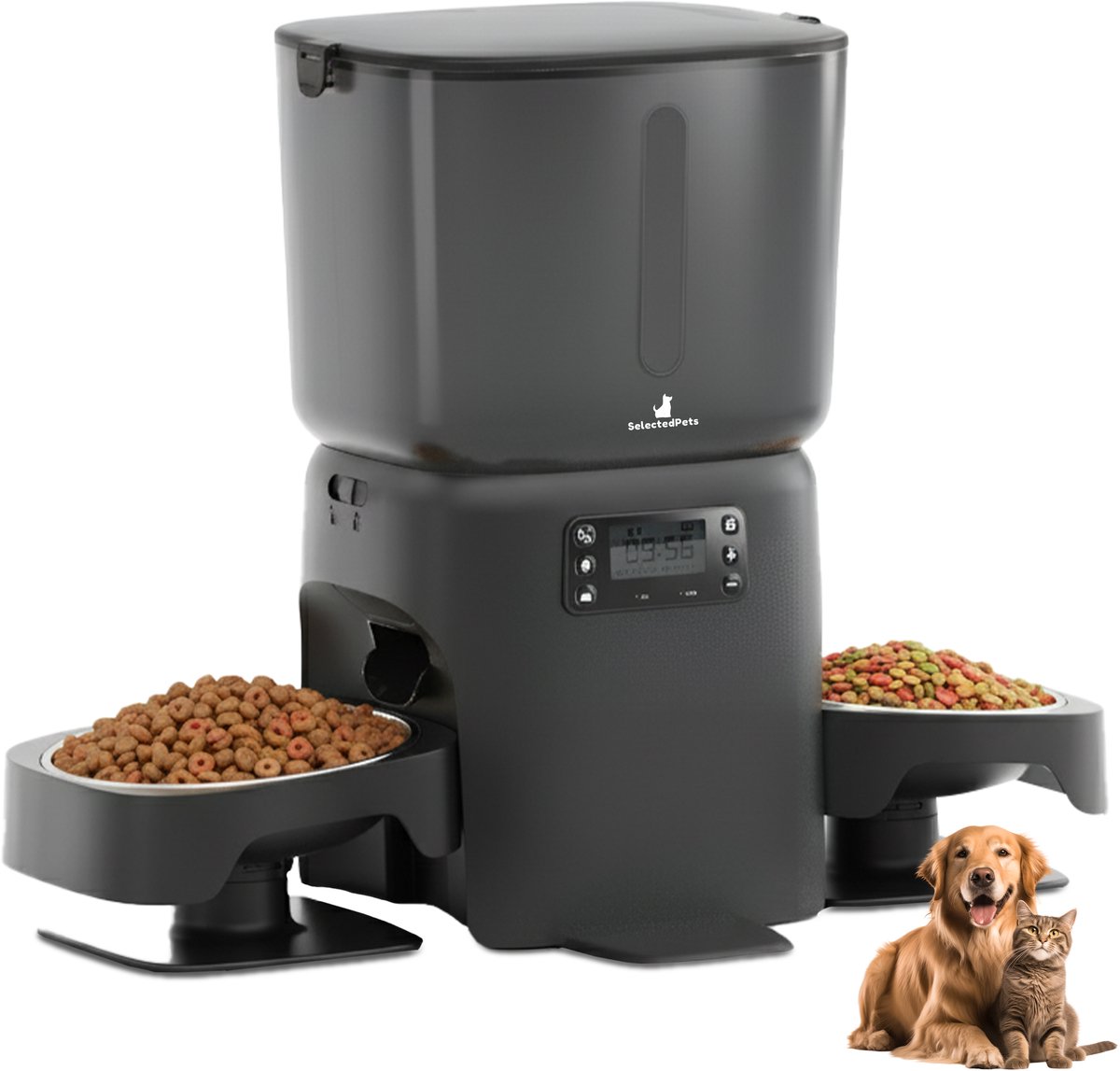 SelectedPets Automatische voerbak kat met dubbele kom - Handmatig in te stellen - Zwart - SelectedPets - €169,00