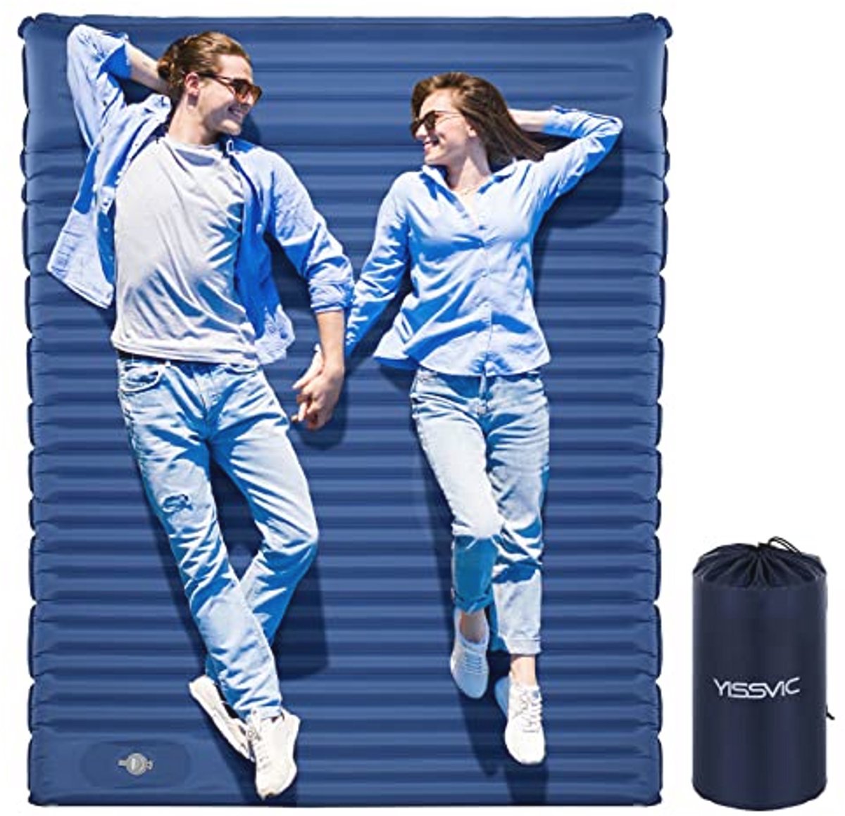 Zelfopblazende Slaapmat voor 2 Personen - Ideaal voor Kamperen en Wandelen - Turquoise Blauw