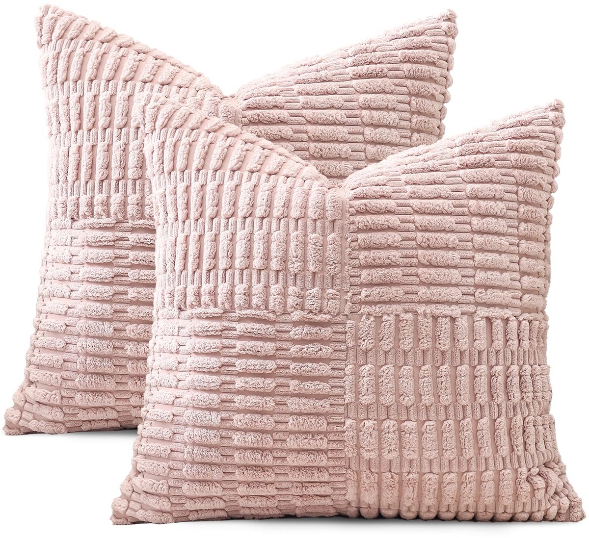 Unyqoos Set van 2 decoratieve corduroy kussenslopen met gestreept boho-patroon roze