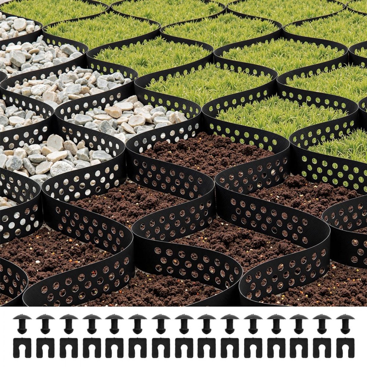 Grindrooster - Honingraat Gazonrooster HDPE - Afmeting 5,2 x 2,7 m - Diepte 5 cm - Waterdoorlatend Geogrid - Oprit/Parkeerplaats Stabilisatie - Voor Tuin, Terras, Looppad