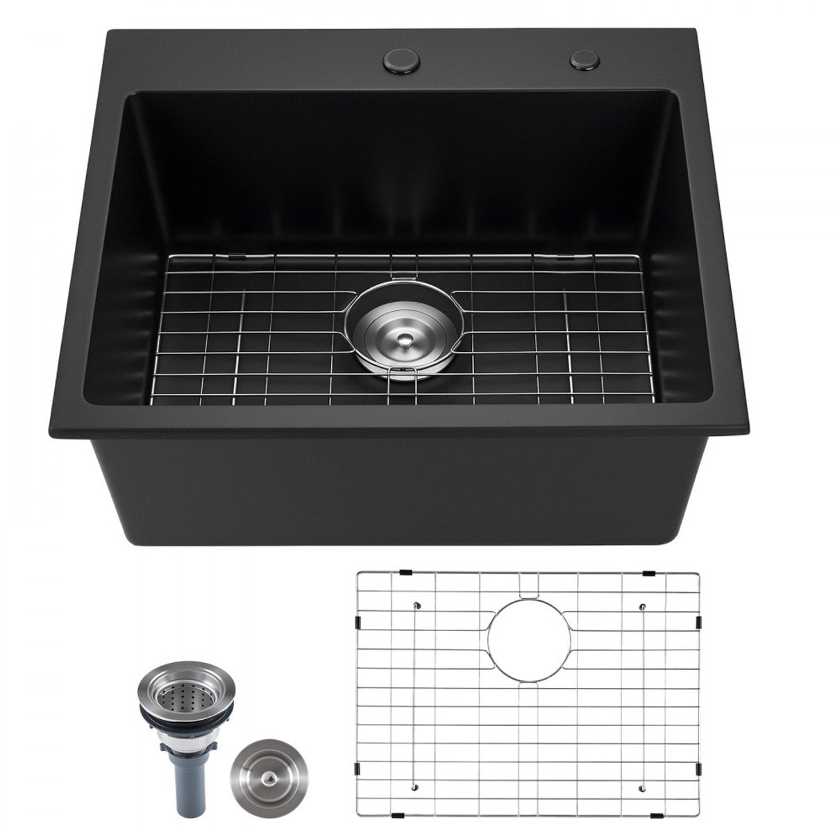Granieten keukenspoelbak - Inbouw - Afmeting 63,5 x 55,9 x 25,4 cm - Landelijke Stijl - Met Accessoires - Zwart