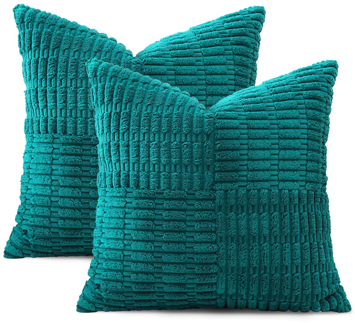 Unyqoos Set van twee decoratieve corduroy kussenslopen met bohemian streepdesign turquoise