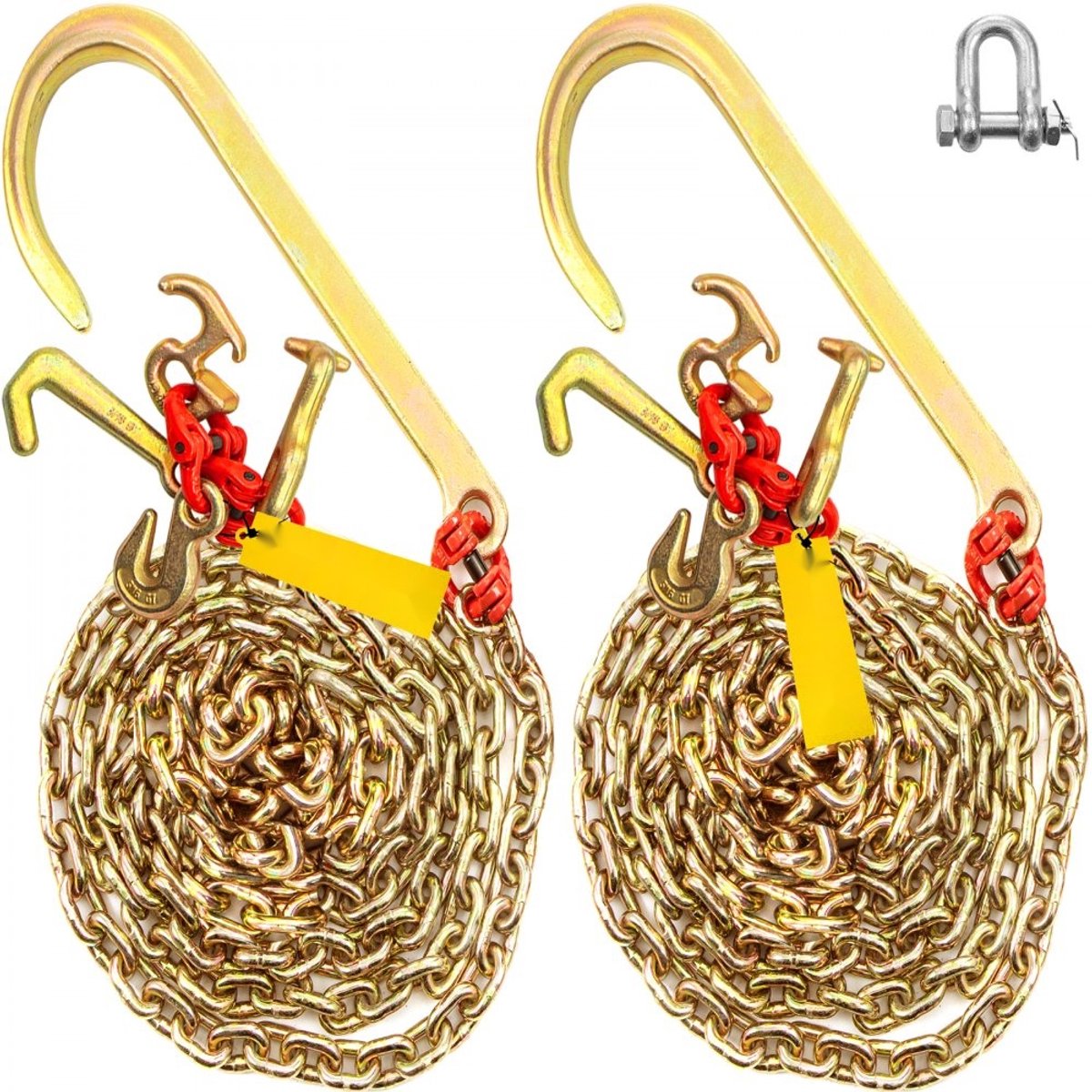 J-Hook Sleepketting - G80 Transportketting 2-Pack - Met 2 G70 J-Haken - Belastbaar Tot 4200 kg - Gelegeerd Staal - Voor Vrachtwagens - Afmeting 38 x 15 cm