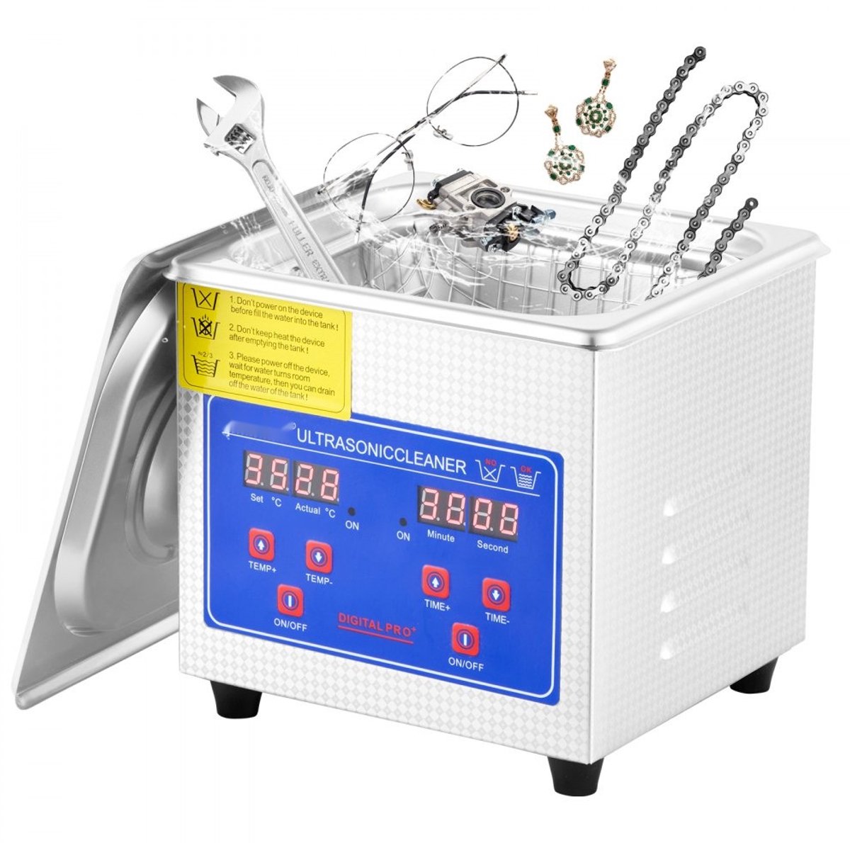 Ultrasoon Reiniger - Ultrasone Reinigingsmachine - Inhoud 1,3 L - RVS Tank - Verwarming - Digitale Bediening - Instelbare Timer - Voor Sieraden, Horloges en Brillen