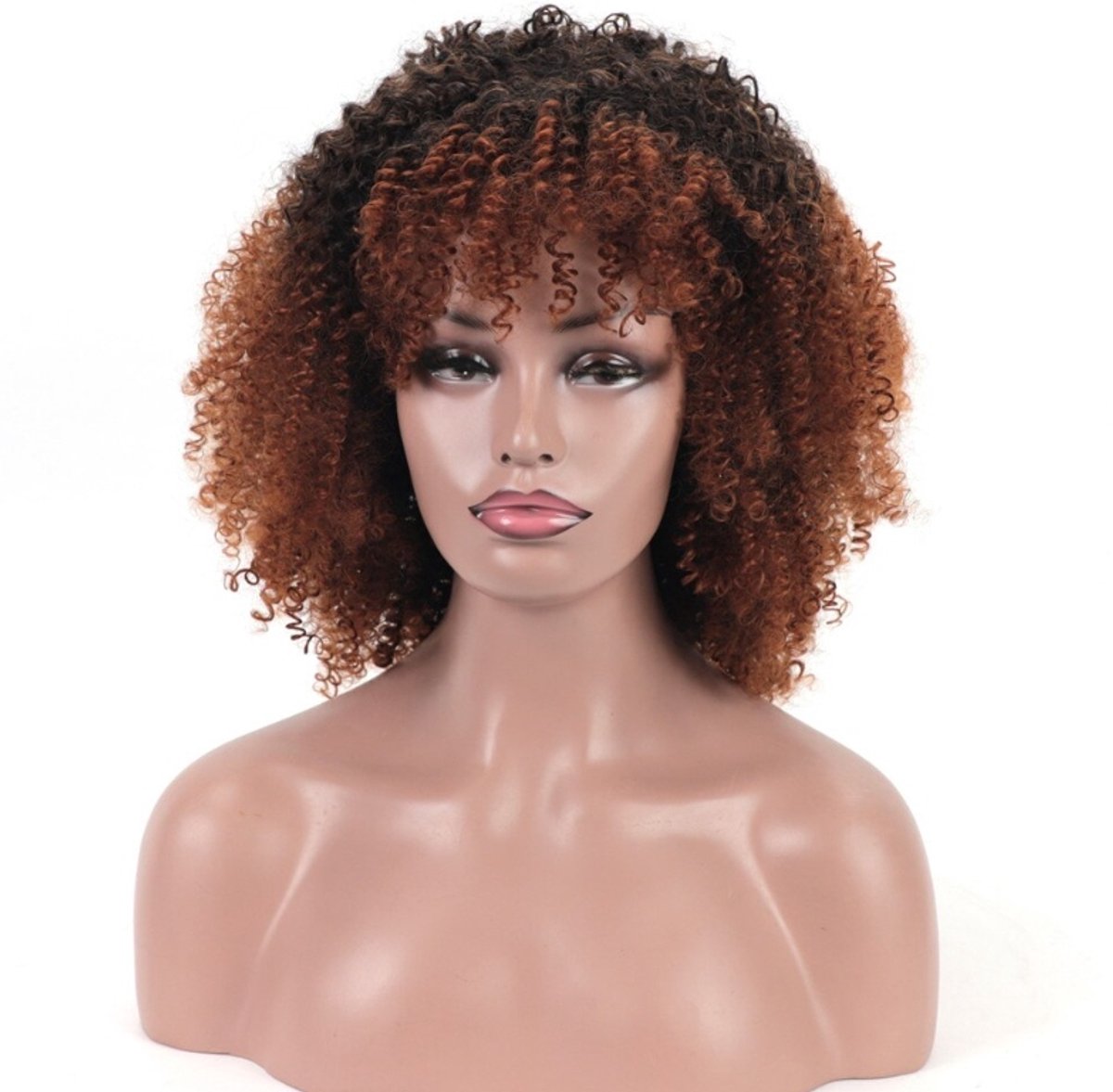 Queens Choice Afro Pruik Kort Krullend Bruin Ombre