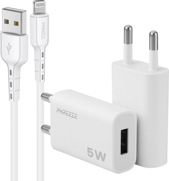 Phreeze usb lader geschikt voor iPhone 6 7 8 x 11 12 met Lightning kabel 1 meter - 5w usb oplader