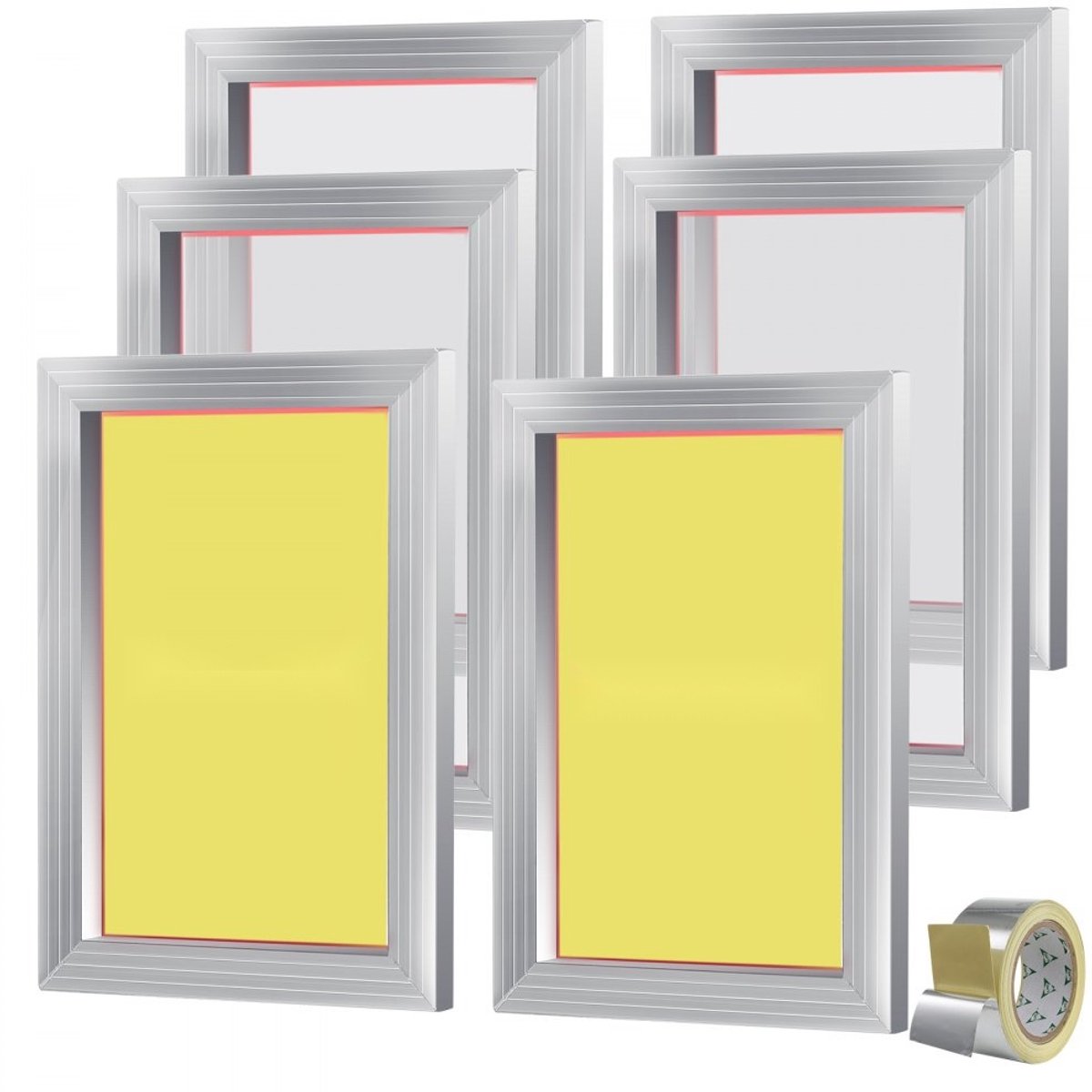 Zeefdrukframes - Set van 6 - Aluminiumlegering - 110 Mesh - 25,4 x 35,6 cm - Zuurbestendig - Vormvast - Voor Textiel & Papier