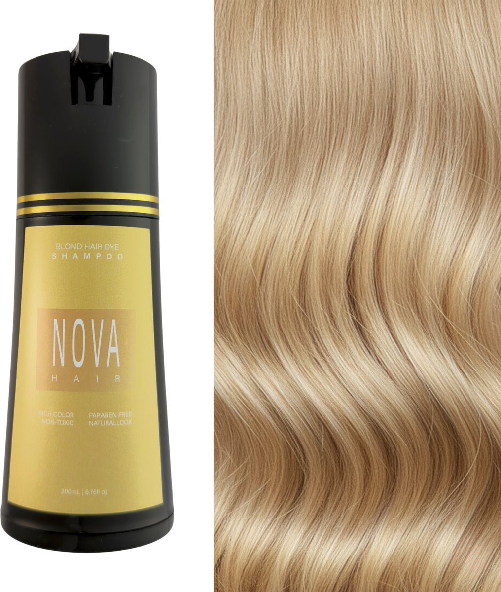 Nova Hair Instant Dye Shampoo Blond - Rijk aan Natuurlijke Extracten - Dekking voor Grijs Haar - Kleur Shampoo voor man en vrouw - NovaHair - Nova Hair Shampoo Blond - 200 ml