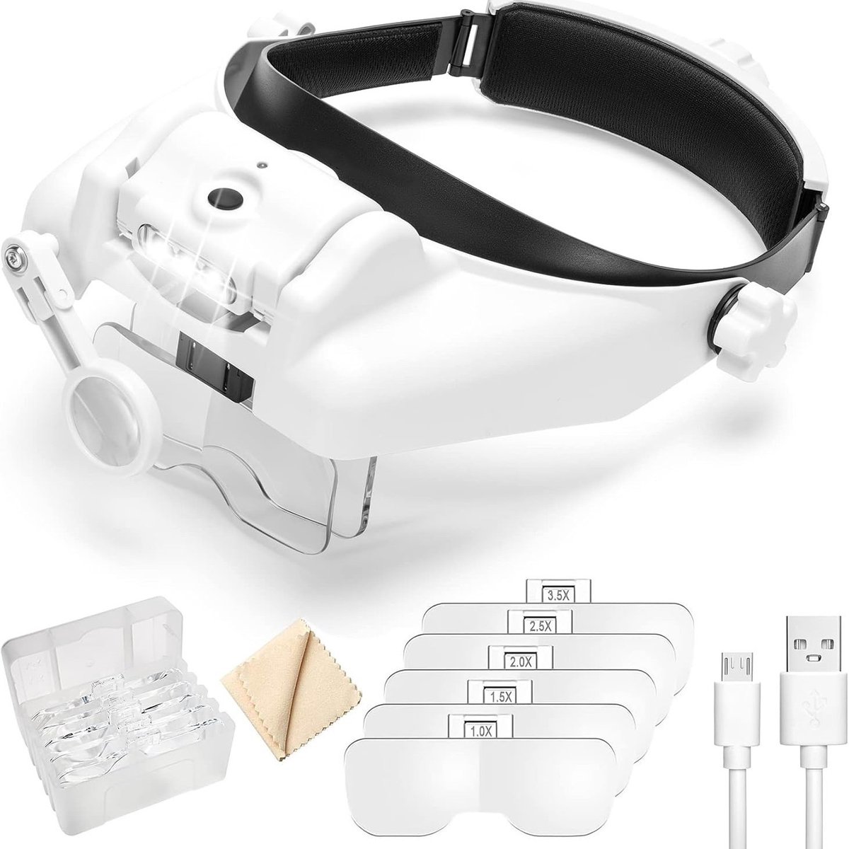 Geschikt voor de MG82000MC hoofdbandloep met 3 LED's, meerdere vergrotingsniveaus en USB-oplaadmogelijkheid.