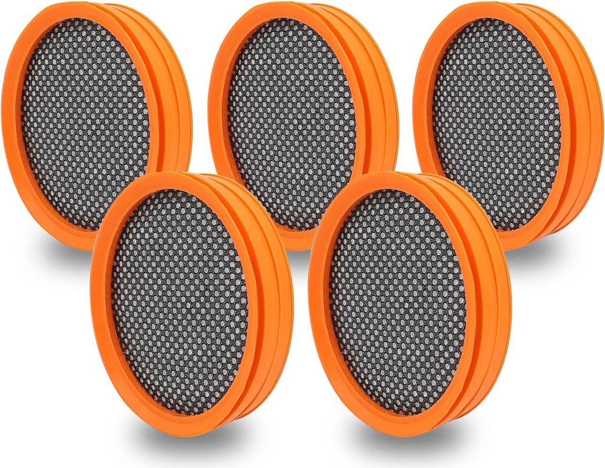 Vijf vervangingsfilters voor de draadloze Philips Geschikt voor SpeedPro en SpeedPro Aqua stofzuigers, modelnummer FC8009/01. Ook inbegrepen zijn filters die geschikt zijn voor de Philips modellen FC6726, FC6727, FC6723