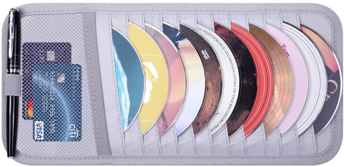 IMPERATORIS® Zonneklep Organizer Auto met cd-opslag en netvak - Opberghoes voor Pasjes, Bril en Pennen - Bevestiging aan Zonneklep - Universeel - Grijs