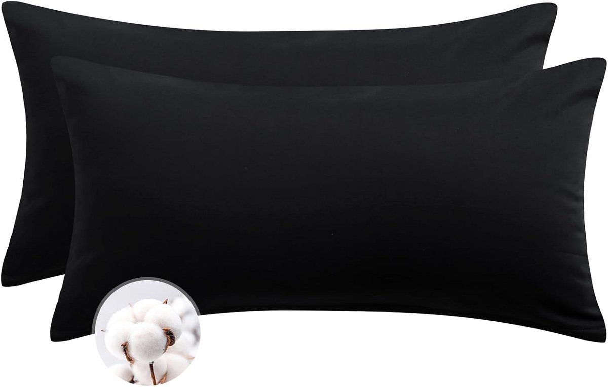 Set van 2 Katoenen Kussenslopen 40 x 80 cm Zwart met Ritssluiting voor Zacht Slaapcomfort