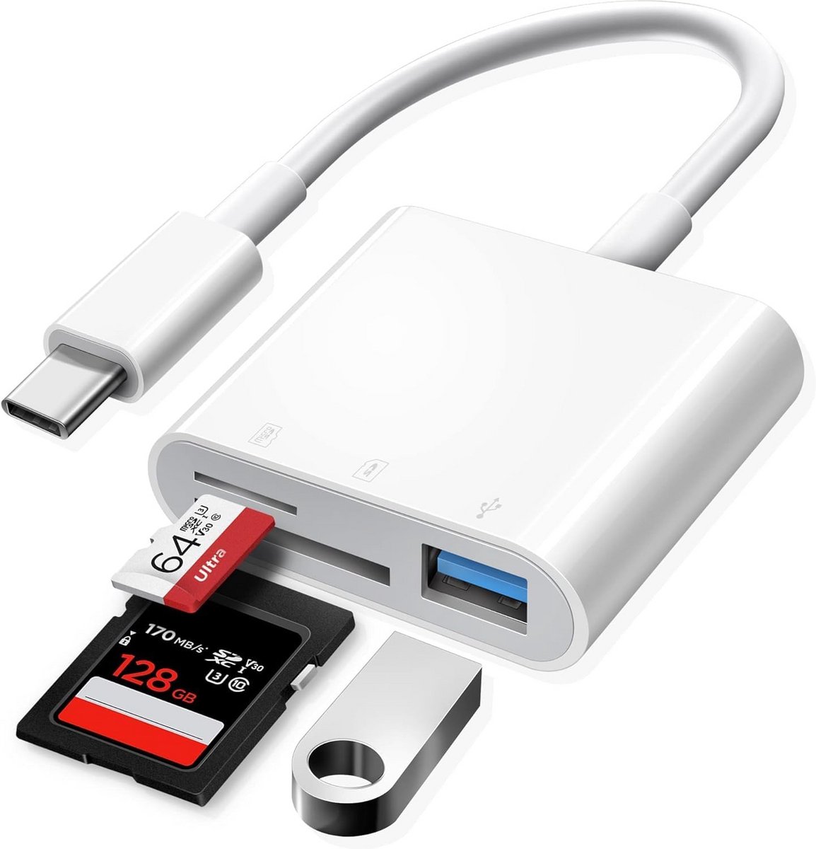 Snelle USB-C SD-kaartlezer voor geheugenkaarten inclusief Micro SD