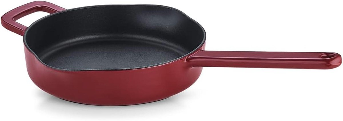 Gietijzeren Pan 24 cm - Enamelled Cast Iron Pan met Hoog Rand en Gietijzeren Handvat - Geschikt voor Inductie - Anti-aanbaklaag Zonder PFAS/PTFE