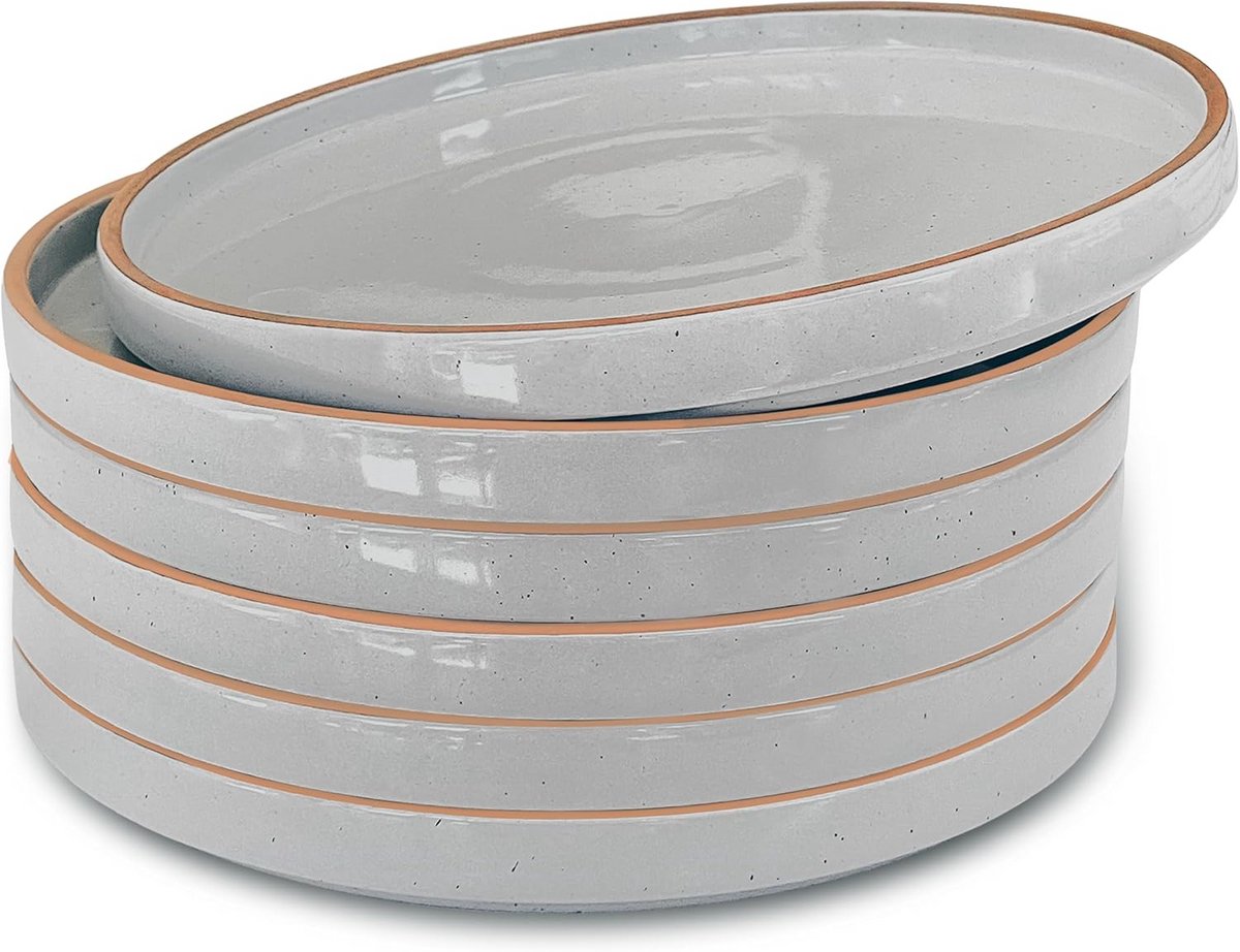 Set van 6 keramische borden 8 inch - Geschikt voor magnetron, oven en vaatwasser - Krassbestendig - Earl grey