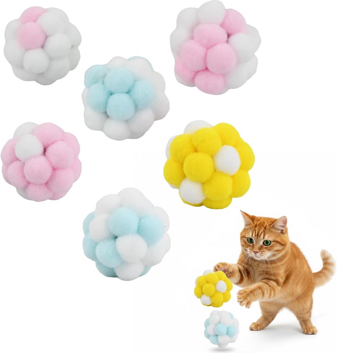 4 kattenspeelgoedballen - zachte pluche ballen met belletjes voor interactief kattenspel (willekeurige kleur)