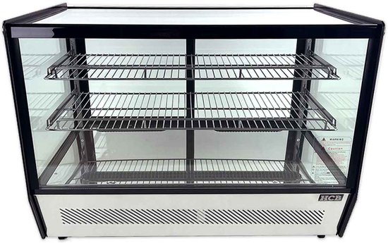 HCB® - Professionele Horeca Luxe koelvitrine - 160 liter - 230V - RVS / INOX Gebaksvitrine - 56.5x88x68.5 cm (DxBxH) - 66 kg - 7643
