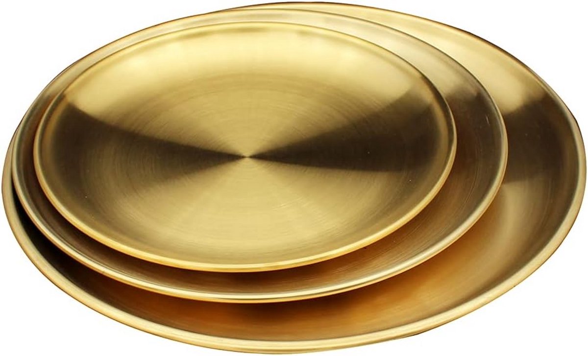 Set van 3 roestvrijstalen dinerborden - 304 RVS - matte gouden afwerking