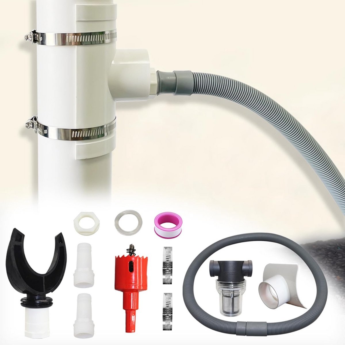 Regenwateropvangset voor ronde leidingen 110 mm met flexibele slang en pvc-aansluiting