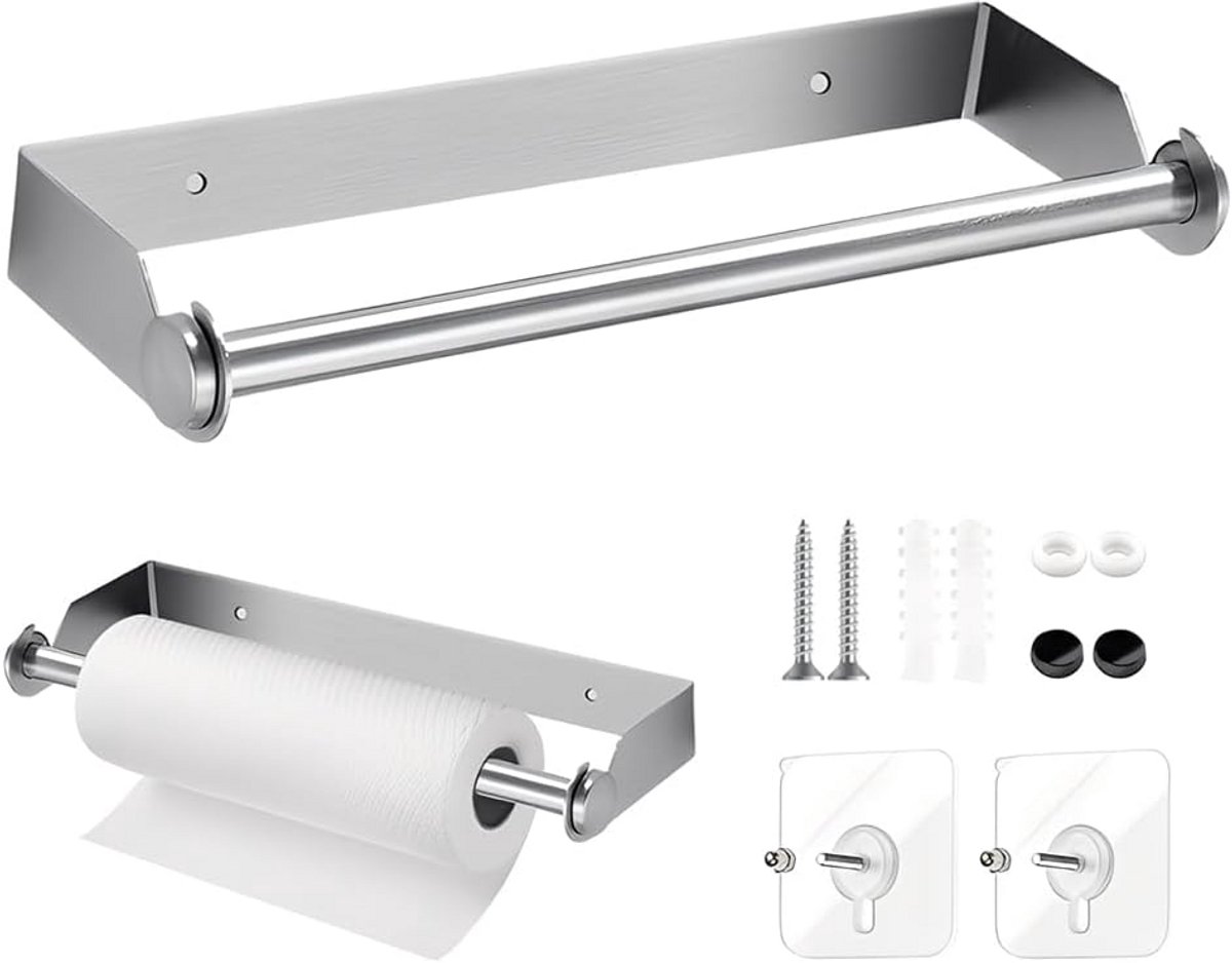 Keukenrolhouder muur 28 cm - roestvrij staal zonder boren