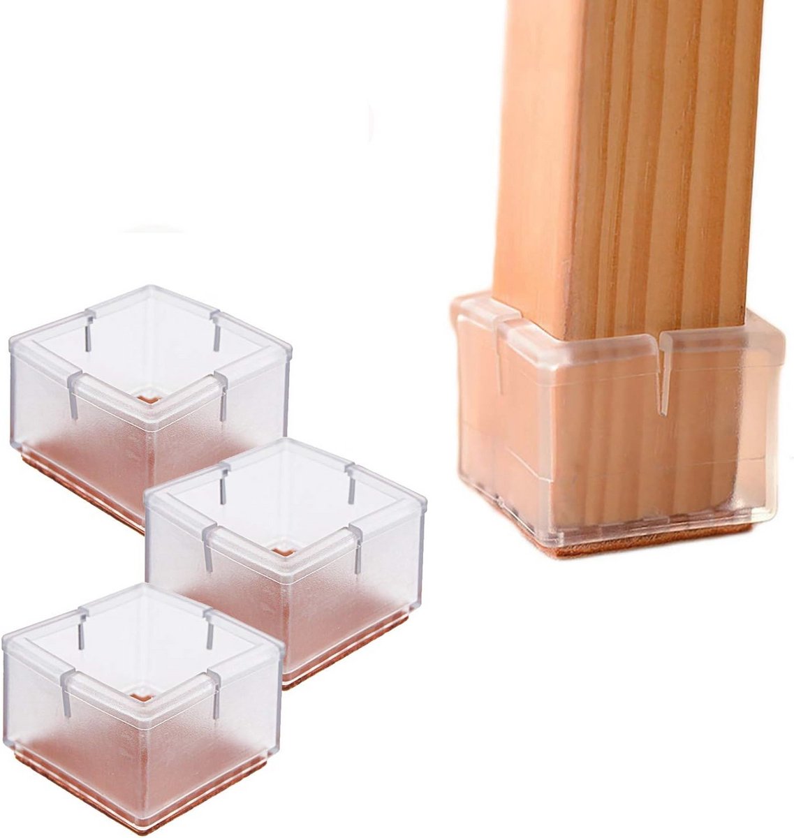 Vloerbeschermers met Vilt - 16 Stuks Stoel Caps voor Vierkante Poten (3.0-3.5cm)