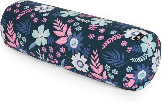 Yoga Bolster - Meditatiekussen Yogakussen - Ontspannend Stretchen - Biologische Boekweitvulling - 23cm x 61cm - Blauwe Bloemen — afbeelding 5