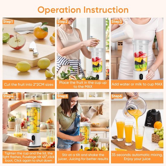 Blender - Portable Blender - Draagbare Blender - Draagbare Blender Usboplaadbaar - 500 Ml Persoonlijke Sapcentrifuge Voor Sport Met Lekvrije Reisdeksel - Voor Keuken, Kantoor En Sportschool - Bpa-Vrij van Merkloos — afbeelding 4
