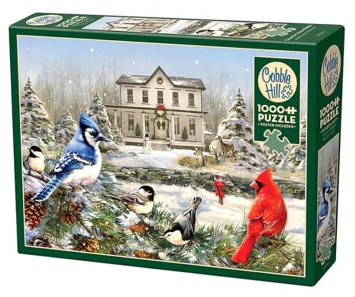 1000 Stuk Puzzel - Landhuis Vogels met Sample Poster
