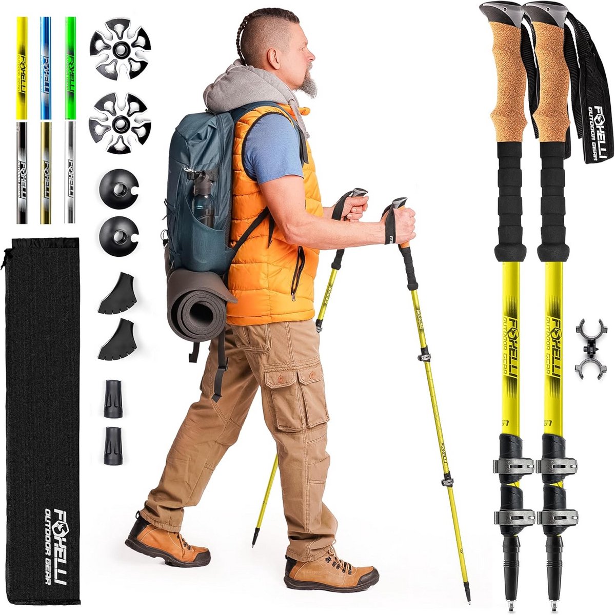 Opvouwbare Trekkingstokken Set van 2 - Lichtgewicht Aluminium Wandelstokken met Kurk Comfortgrip