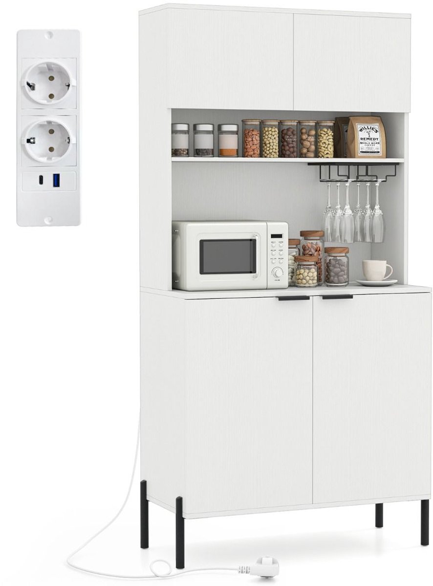 Magnetronkast - Keukenkast - Keukenrek Staand - Ovenkast - Rek - 80L x 40B x 164H cm - Organizers - Dubbele Draagplank - Aanrecht Organiser