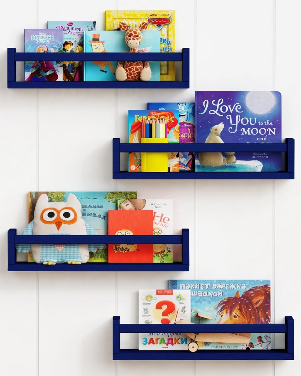 Zwevende Boekenkast Blauw Houten Wandplanken voor Kinderkamer en Jongens