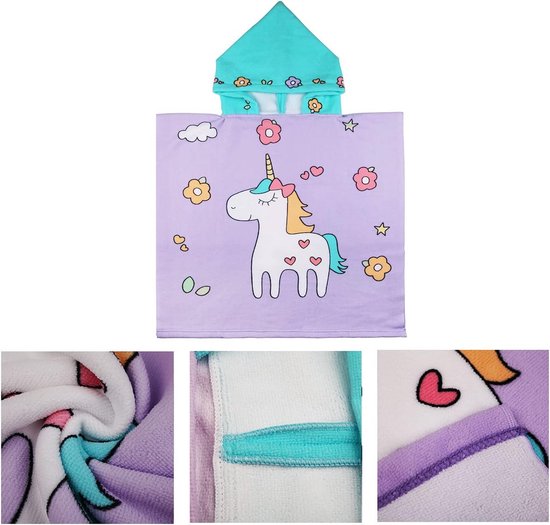 Zachte Kinderbadjas met Capuchon - Absorberende Pony Strandponcho voor Jongens en Meisjes — afbeelding 4