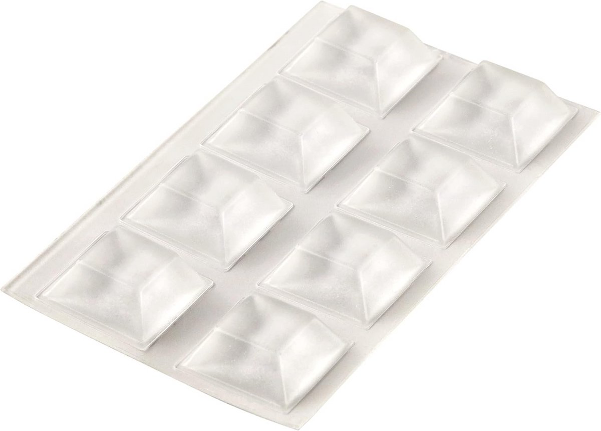 Rubber buffer transparant, 8 stuks, groot, vierkant, zelfklevend, 20 x 20mm, H7.5mm, geluids- en slipstopper