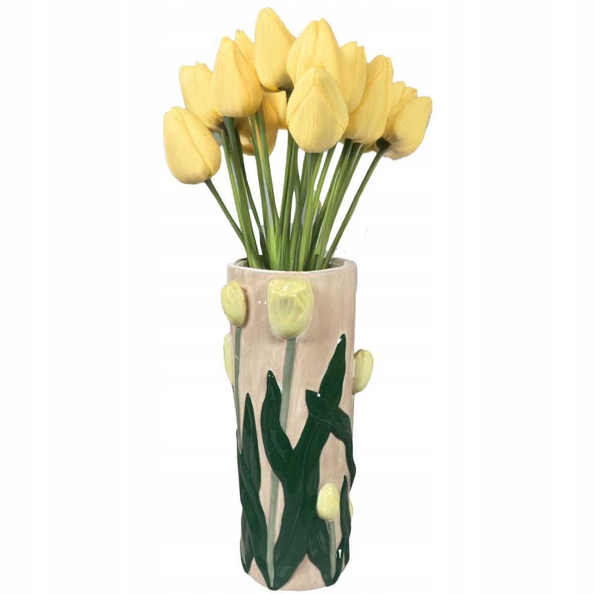 Keramieken Vaas 28cm met Tulpen - Handgeschilderd, Merkloos