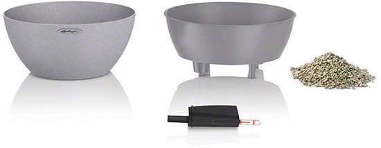 LECHUZA CUBETO Stone 40 - Plantenbak - met uitneembare binnenbak - met bewateringssysteem - ALL-IN-ONE set met LECHUZA-PON - steengrijs