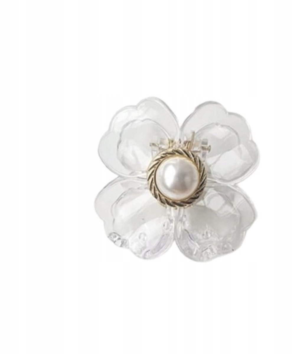 Ecarla Haarclip XL Bloem Transparant Goud Parels 6.5x6.5cm