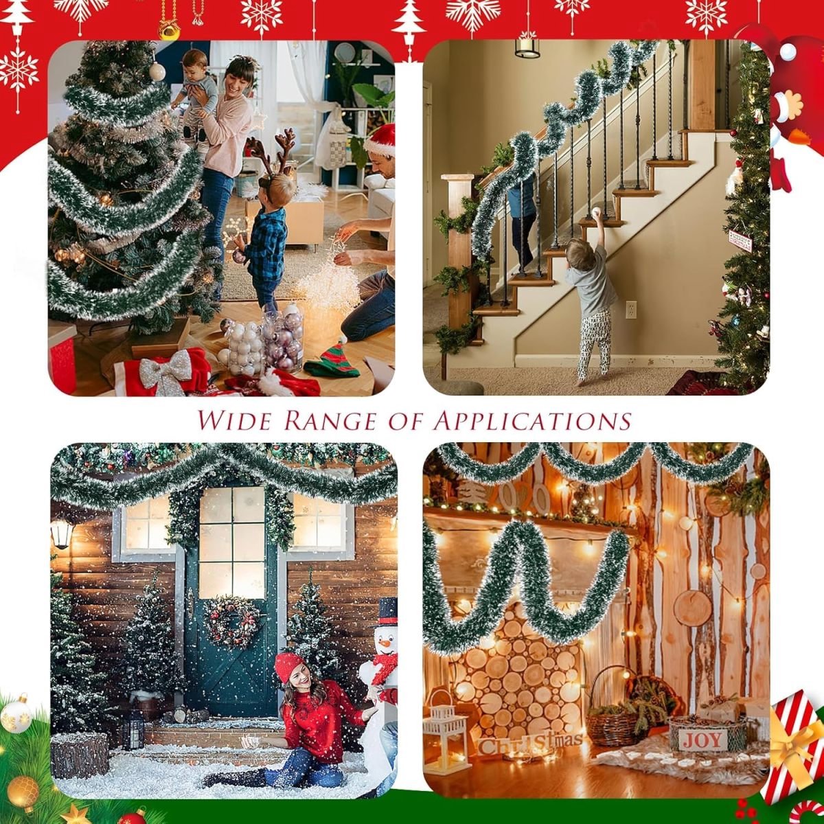 QTTVBTNA - 1 Stuk Kerst Slinger - Kerstboomversieringen - Metallic Kerst Guirlande voor Binnen & Buiten - Groene Kerst Decoratie voor Boom en Plafond - Feestelijke Nieuwjaars Versiering voor in Huis - 2 Meter – foto 5