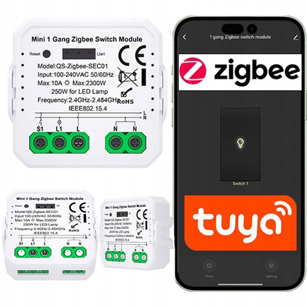 Zigbee Inbouw Schakelaar 1 Kanaal Tuya Smart Life Verlichting