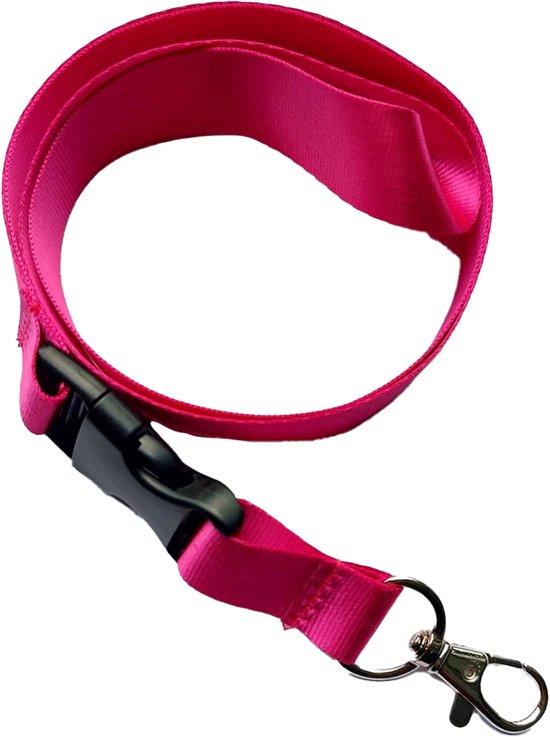 Tour de cou fuchsia avec une boucle noire et un mousqueton argenté.