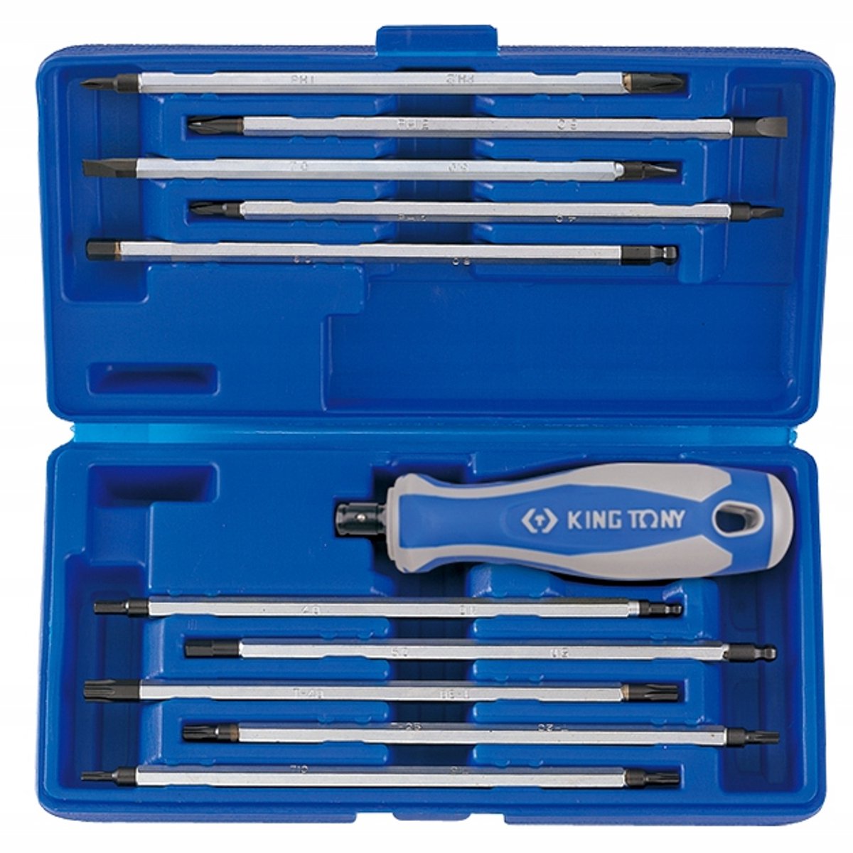 King Tony 11-delige schroevendraaierset met verwisselbare bits: Torx, zeskant, plat
