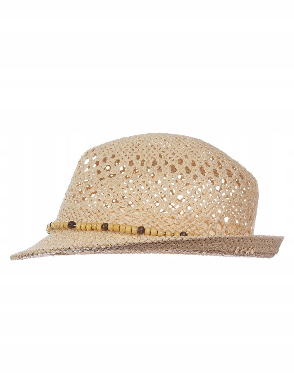 Beige Zomerhoedje Doll Maat 51 met Kralen - 100% Polyamide